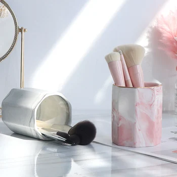 

Ceramic Makeup Brush Lipstick Storage Tube Home Desktop Marble Pattern Multi-function Stationery Pen Barrel Organizer Box