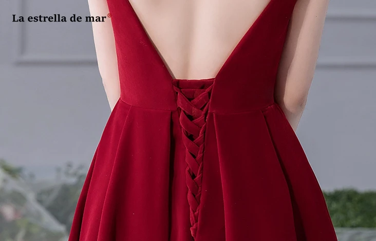 Свадебные вечерние dress2019 Новое атласное платье сексуальный v-образный вырез на тонких бретелях трапециевидной формы бордовые платья
