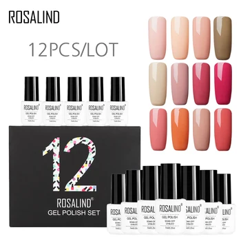 

(12PCS/LOT)ROSALIND 7ML Gel Nail Polish Set Long Lasting Acrylic Nail Polish Kit Pure Color Need Base Top Coat Set For Manicures