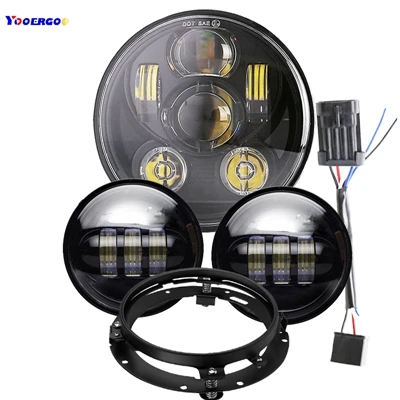 Black YOOERGOO Black 7 inch LED Headlight / 4.5 inch Passing Fog Light+7" Bracket For - Цвет: Black