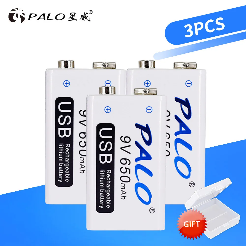 PALO 650mAh 9V 6F22 литий-ионная аккумуляторная батарея USB 9V литиевая для мультиметра микрофона игрушка пульт дистанционного управления KTV - Цвет: 3Pcs