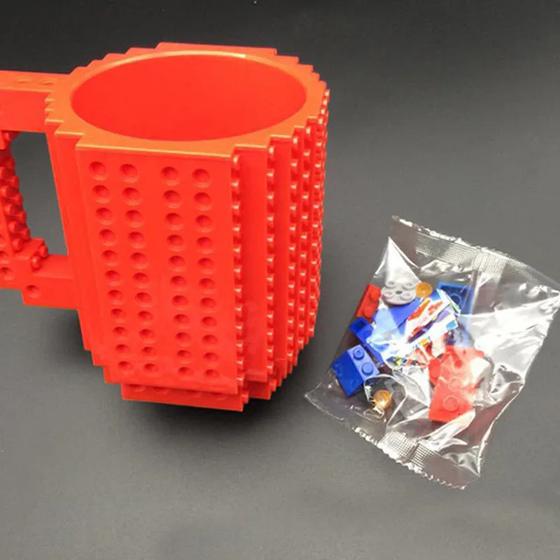 350ml Creative Coffee Mug Travel Cup Kids Adult Cutlery Mug Drink Mixing Building Blocks Cup Dinnerware Set for Child