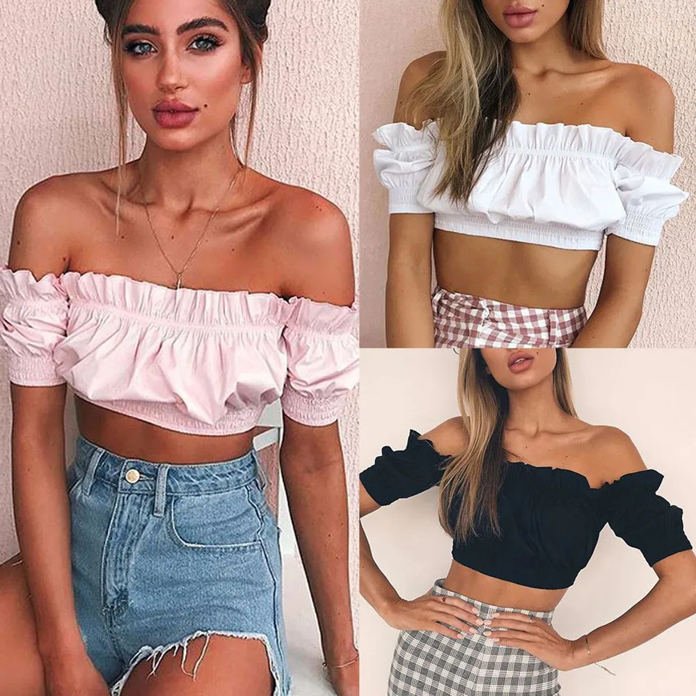 FEITONG/Женские топы без рукавов с открытыми плечами, Blusa, футболка, жилет, новая летняя мода, однотонный топ на бретельках с вырезом, Женский