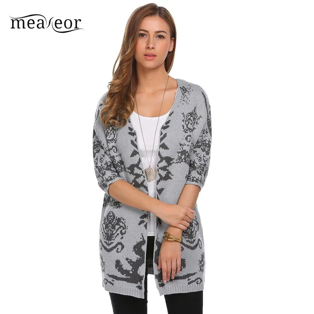 Meaneor Half Sleeve Women Cardigan Sweater Contrast Color Casual Autumn