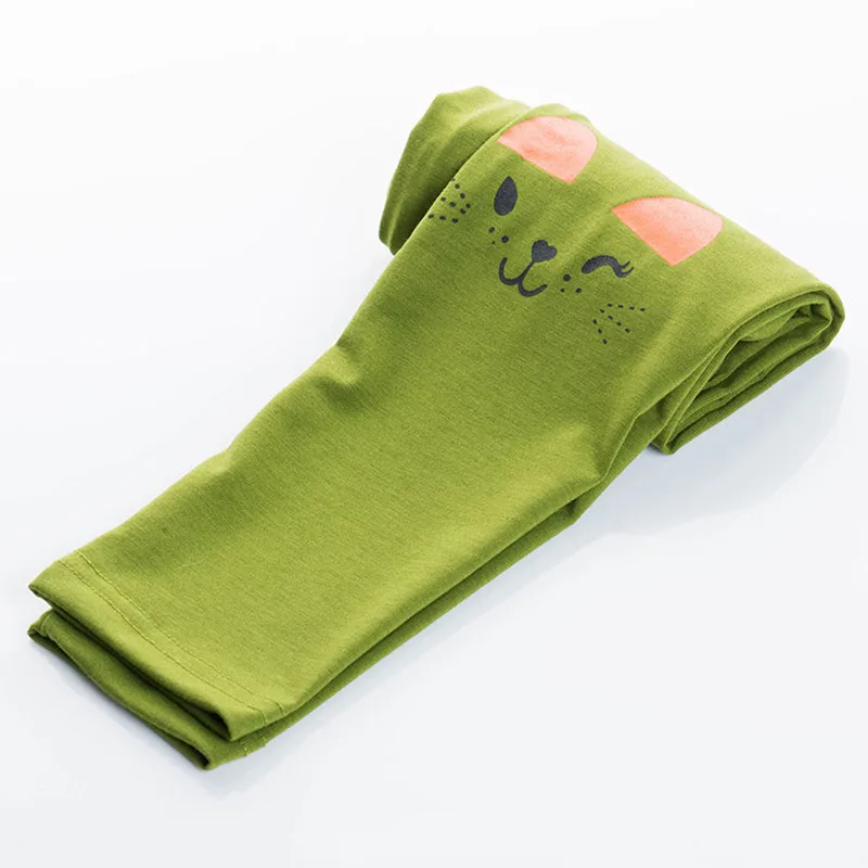 Новинка; летние детские леггинсы для маленьких девочек; хлопковые брюки длиной до щиколотки; детские спортивные штаны для йоги с рисунком кота; цвет синий, серебристый - Цвет: Армейский зеленый