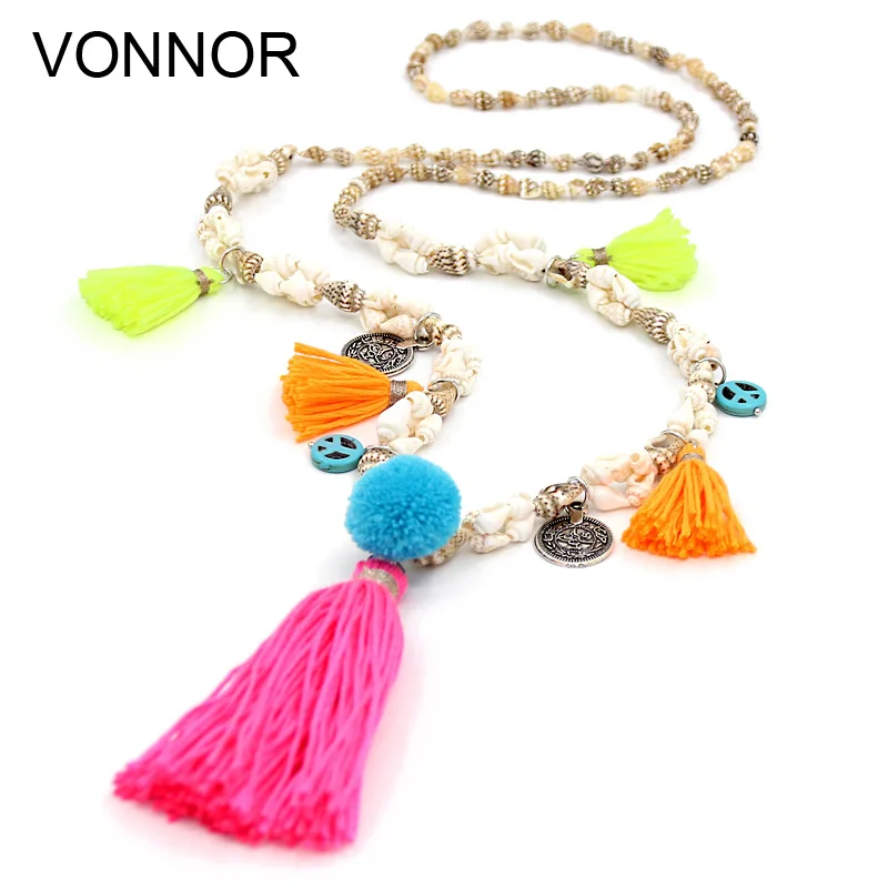 

VONNOR Jewelry Bohemian Necklaces Women Statement Necklace Summer Beach Accessories Tassel Pendant Long Necklace for Dress