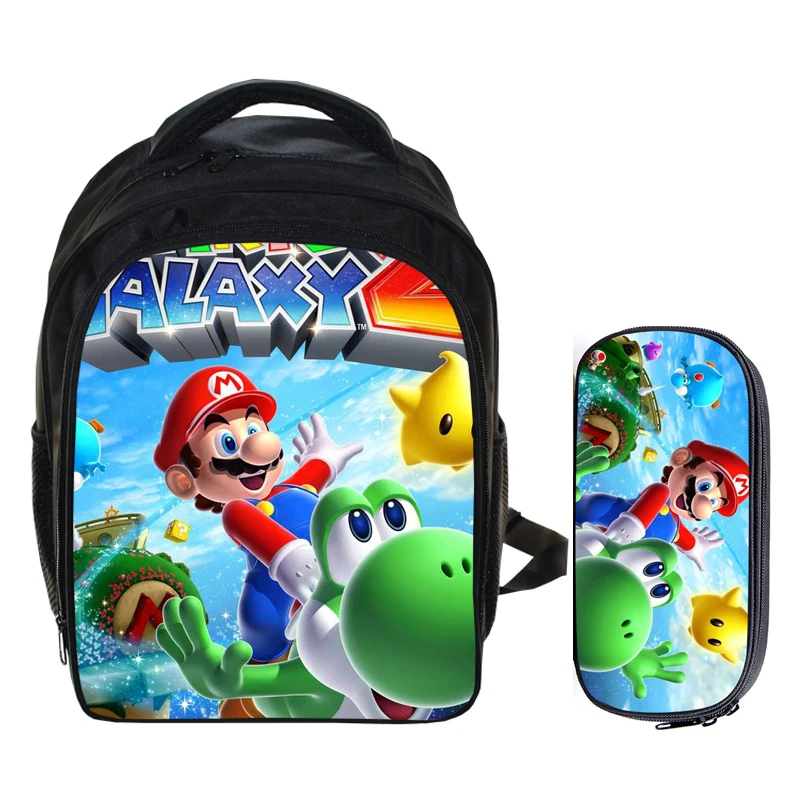 2pcs Mario 13 дюймов Mario Bros Sonic Boom the Hedgehog, школьные рюкзаки для мальчиков, Детский рюкзак с рисунком из мультфильма Mochila, комплекты с сумкой-карандашом - Цвет: 2pcs Mario