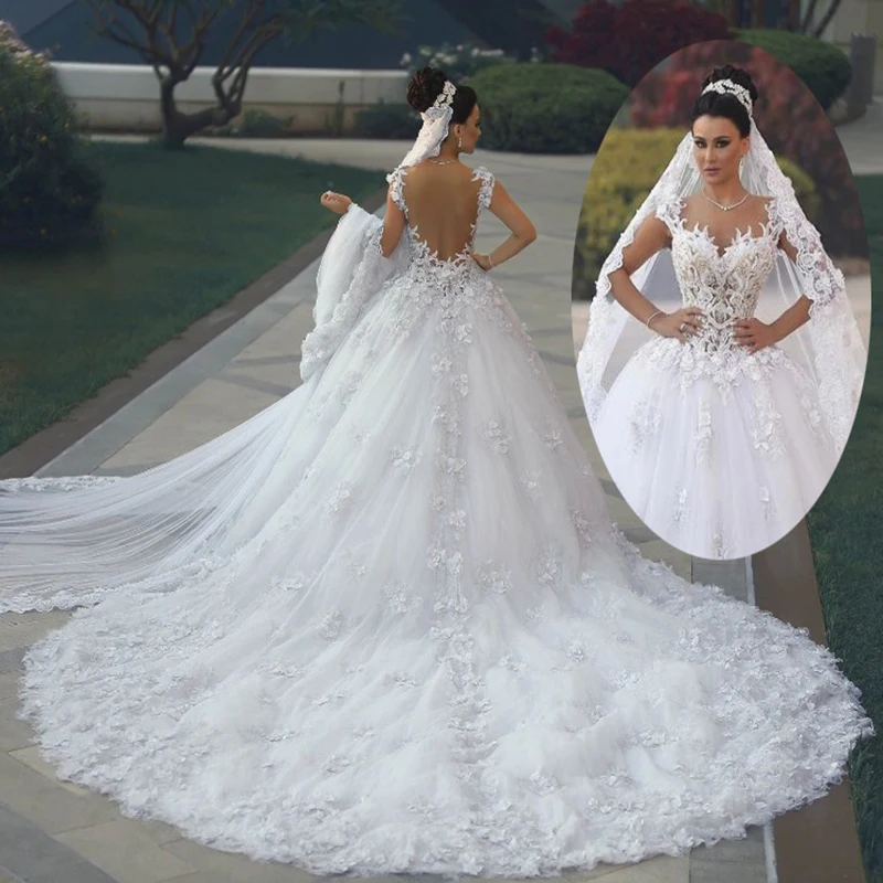 2017-Luxury-Princess-Ball-Gown-Wedding-Dresses-vestido-de-noiva-de-renda-3D-Floral-Lace-Applique