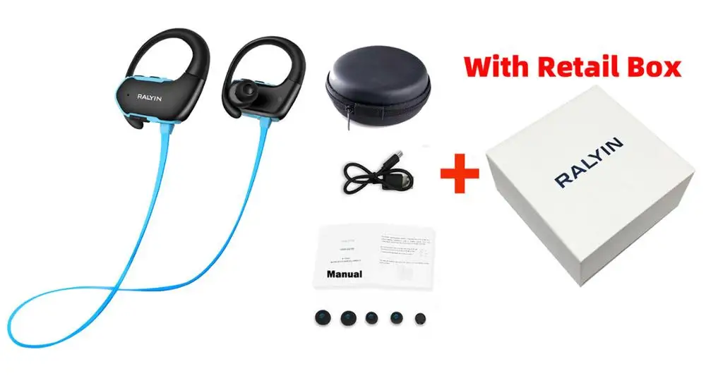 Blue with box Ralyin 8 Гб mp3 плеер bluetooth наушники спортивные водонепроницаемые беспроводные наушники bluetooth музыкальный плеер bluetooth наушники для телефона - Цвет: Blue with box