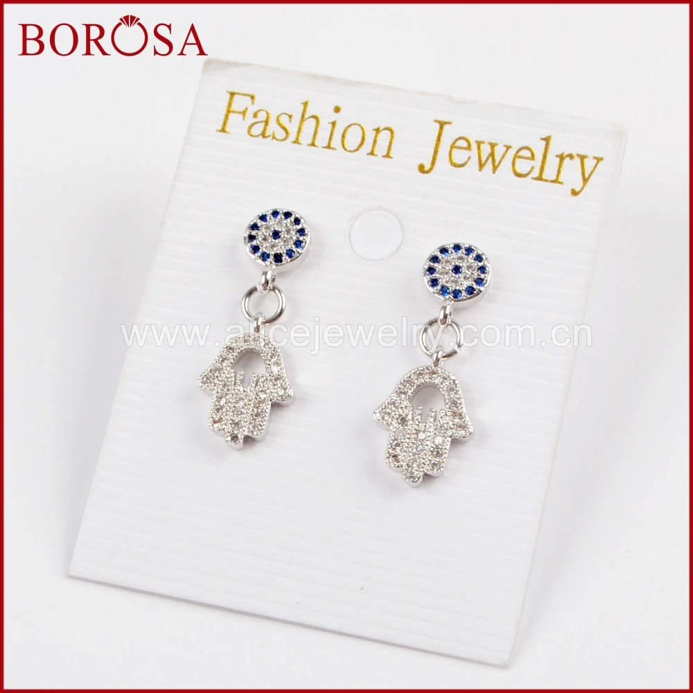 BOROSA Drusy Ювелирные изделия 5 пар CZ микро проложить циркония Хамса серьги руки