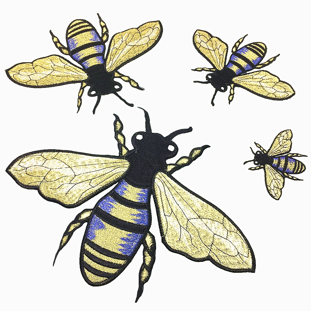 Set of 4 Large Embroidered Bee Patch Embroidery Bees Applique Big Patches For Clothing Bag Parches DIY Accessories Sew