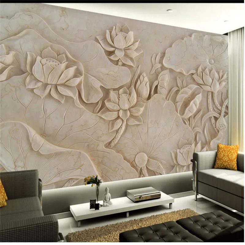 Custom Any Size Modern Wall WallPaper Embossed Jade Carvings Art Luxury