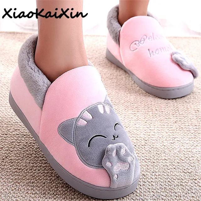 Women Winter Warm Home Slippers Cartoon Lucky cat Non-slip Home Shoes Men Indoor Floor Bedroom Lovers Couple Plush House Shoes
