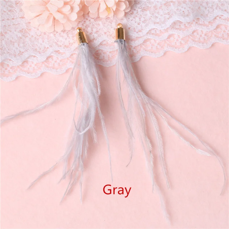Gray 2 шт красочные перо колпачок украшение с кисточкой DIY серьги ювелирные изделия Швейные декоративные подвески длинные кисточки ручной работы ремесла поставки - Цвет: Gray
