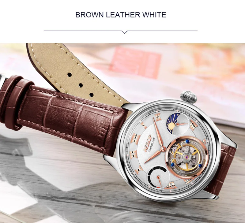 Лидирующий бренд, роскошные мужские Tourbillon часы, высококачественные многофункциональные фазовые Tourbillon Луны, мужские механические наручные часы