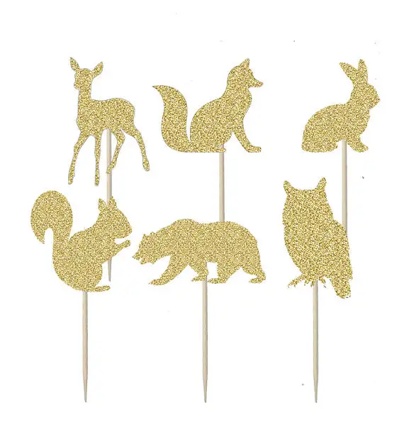 

Glitter woodland animals Birthday Cupcake Toppers baby shower baptism wedding Party Decor