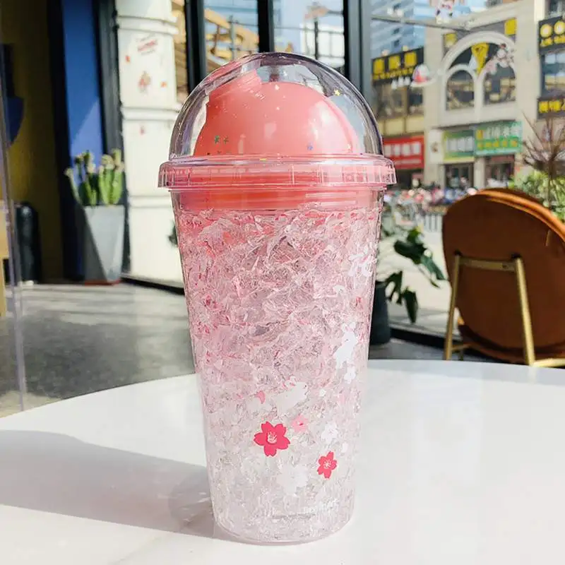 Janpanese Стиль бутылка для воды вишневый цвет блёстки кролик холодная портативная чашка для воды с соломинкой Для Девочек 430 мл/280 мл Горячая