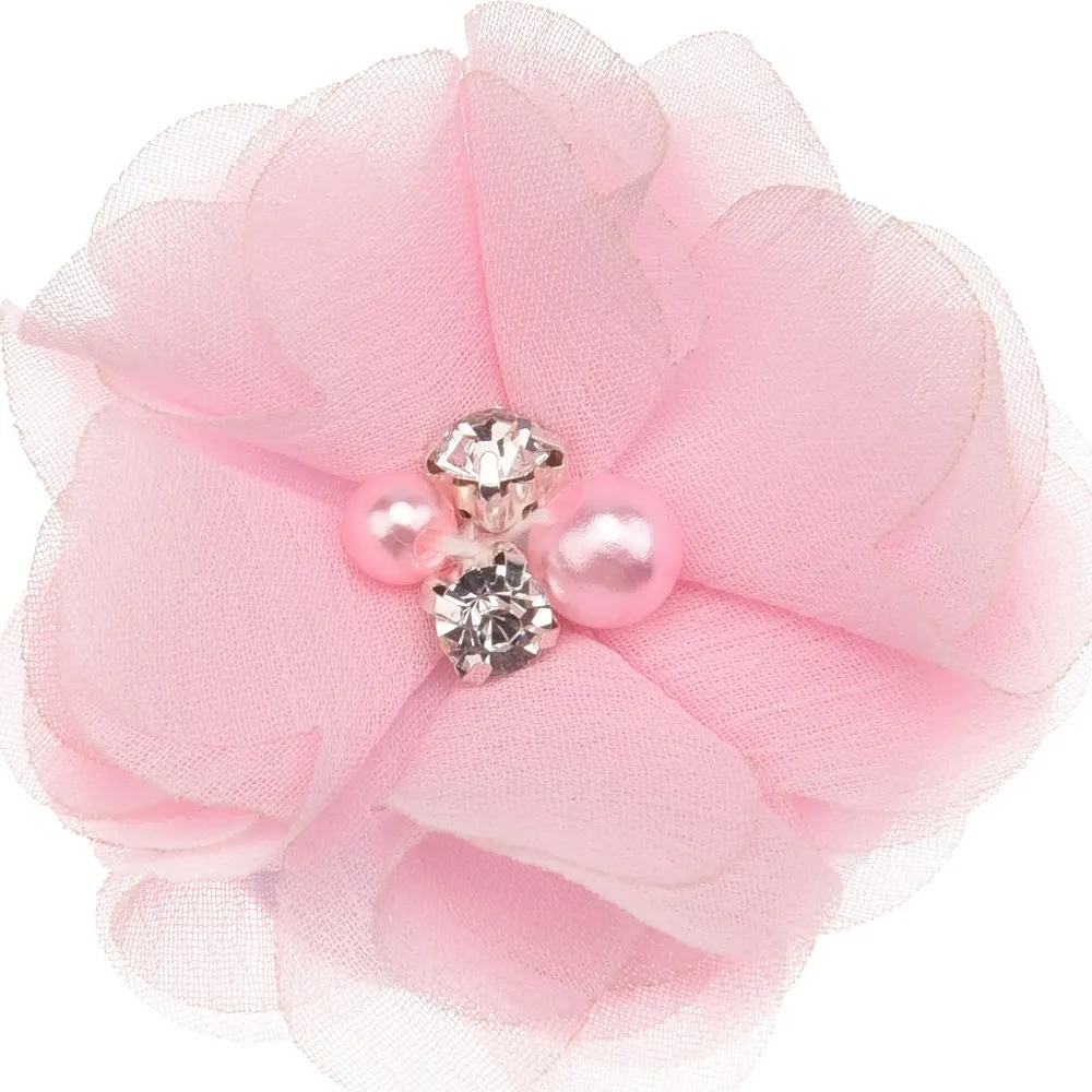 Pink 100 шт. Pearl Шифоновый Цветок для волос аксессуары DIY Цветы для повязка для волос ручной работы цветок без заколку для волос Hairbow - Цвет: Pink