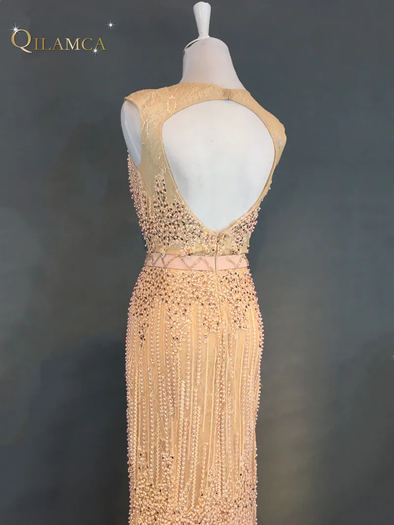 Vestido sereia, новейший стиль, Русалка, вечерние платья, длинные, полный бисер, сексуальные, с открытой спиной, вечерние платья