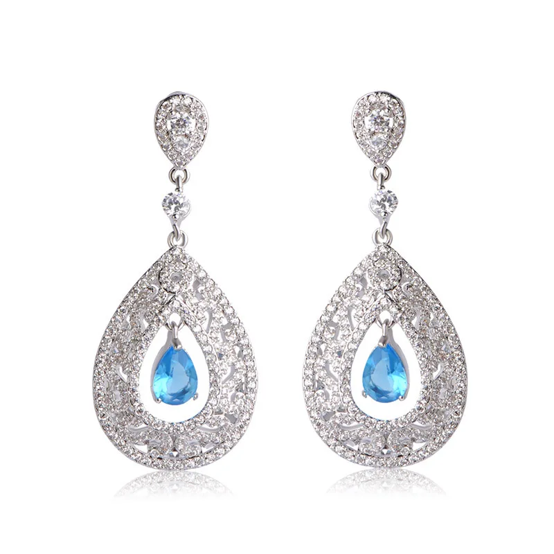 

Luxury CZ Rhinestone Water Drop Ears Piercings Gold-color Big Dangle Earrings Elegant Pendientes For Wedding Copper Ear Jewelry
