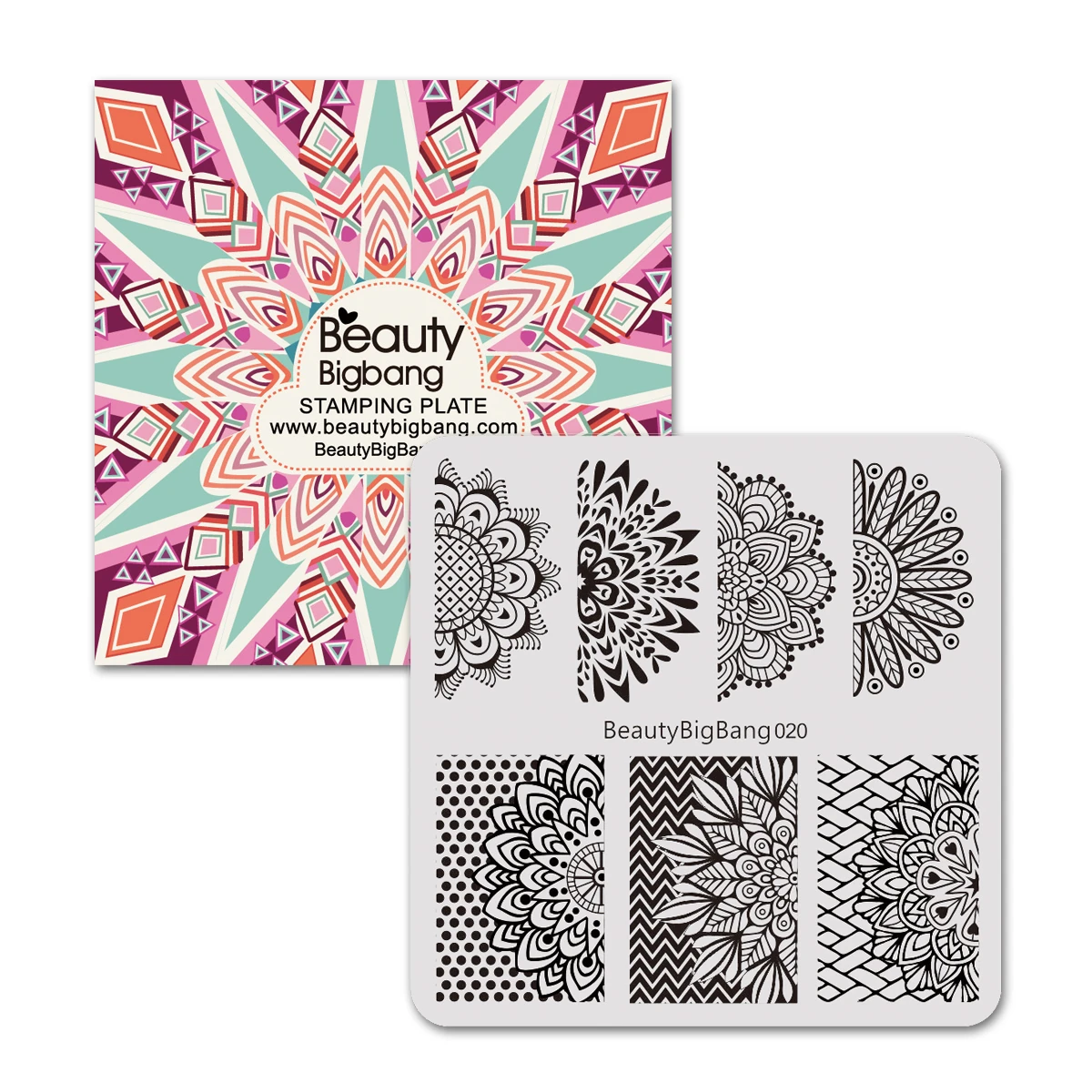 Beautybigbang штампованные пластины винтажная серия Мандала из нержавеющей стали цветок изображение Квадрат 6 см дизайн ногтей штамп шаблон формы 020