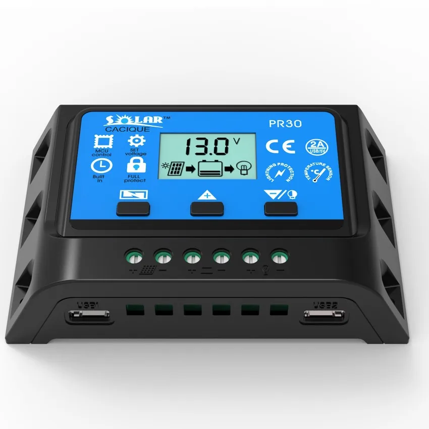 Горячая Распродажа 10A 20A 30A 12 V/24 V линейный ШИМ-регулятор панель солнечных батарей с зарядным устройством батарея регулятора контроллер с двумя USB 5 V Зарядное устройство Подсветка