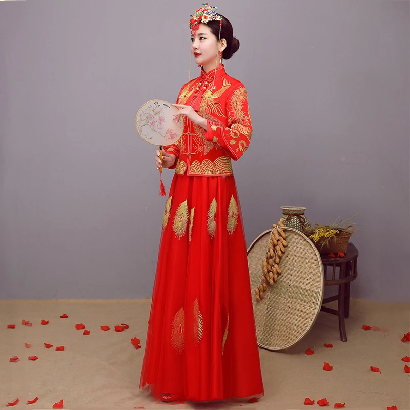 Китай Стиль торжественное платье свадебное платье вышивка cheongsam элегантные тост костюмы за рубежом традиционные невесты Qipao платья женские