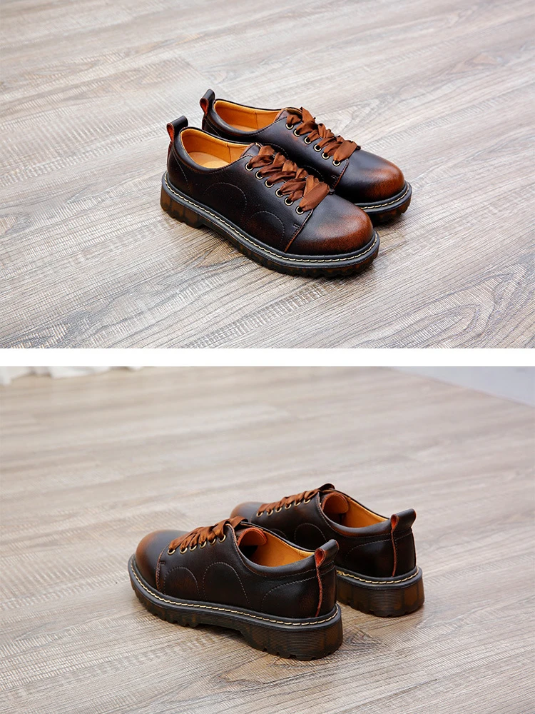 GRWG Women's Flats Oxford Shoes Woman Genuine Leather Sneakers Ladies Brogues Vintage Casual Oxfords Shoes For Women Footwear