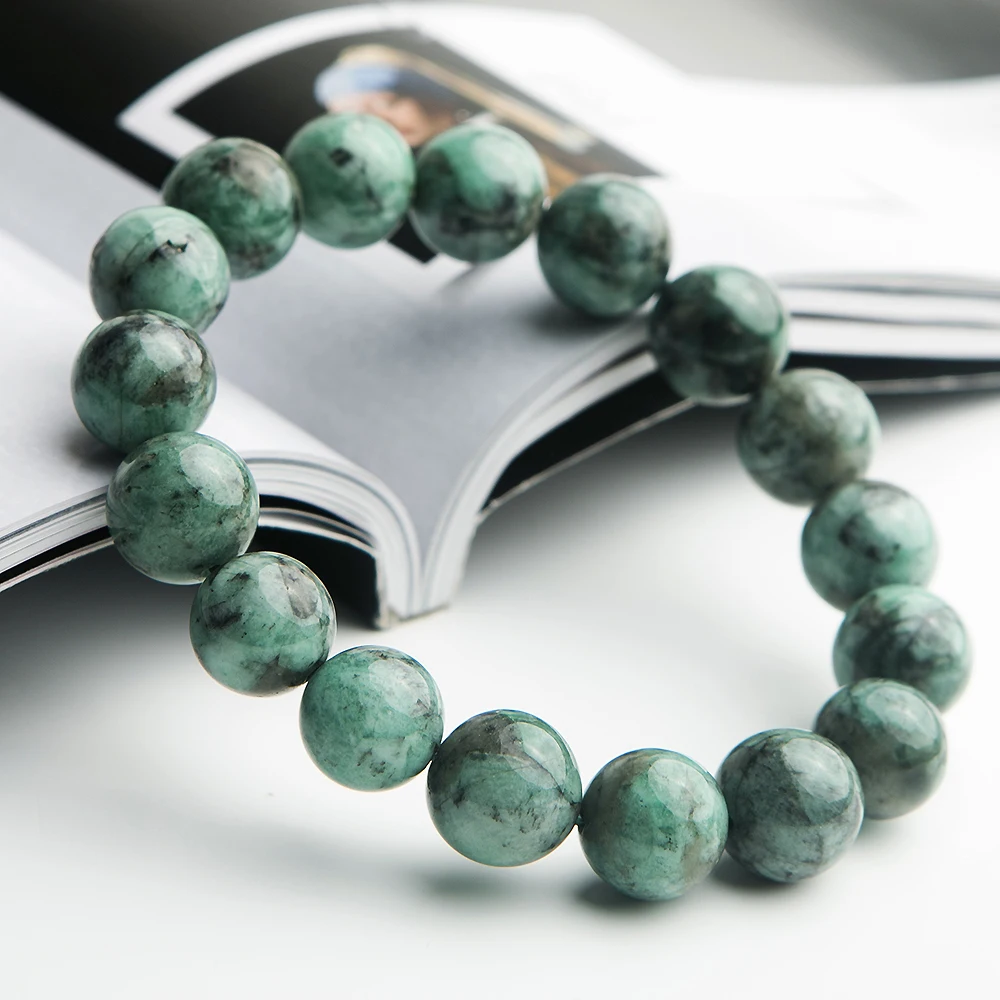 

12mm Newly Natural Green Emerald Crystal Round Beads Bracelet Gemstone Lucky Women Stone Fashion Emerald Jewelry AAAAA