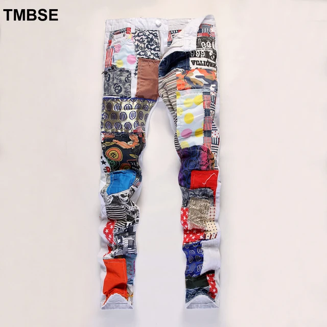 Rockstar Patch Denim Biker Jeans 2016 Autumn Hip Hop Clothing Mens Punk