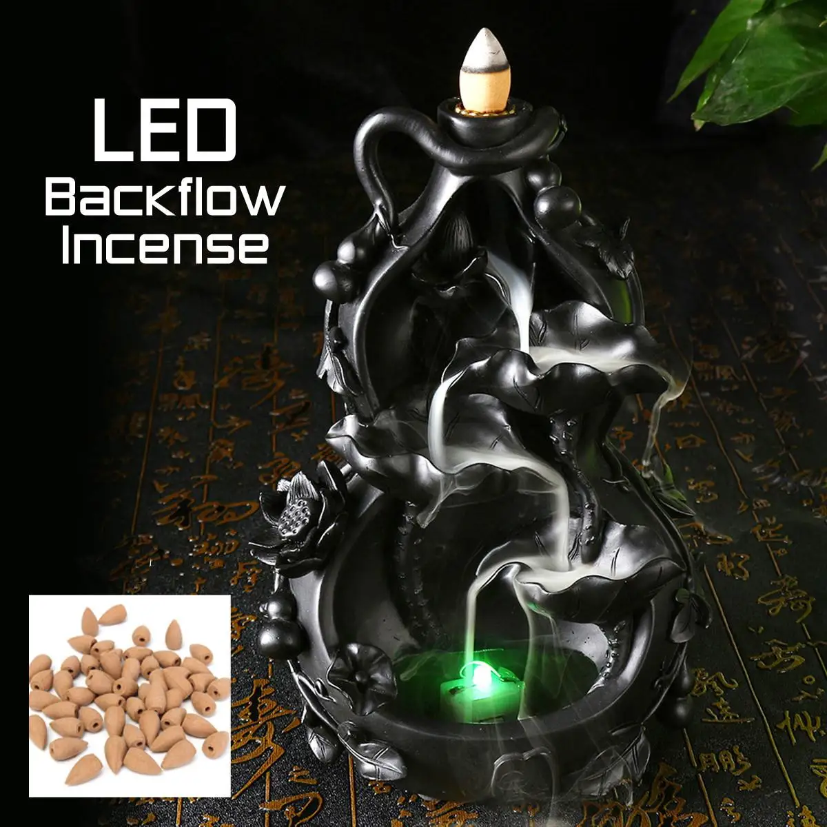 C 4 Style Ceramics LED Flower Ceramic Backflow Waterfall Smoke Incense Burner Censer Holder Yoga Burners Fountain Home Decorate - Цвет: C