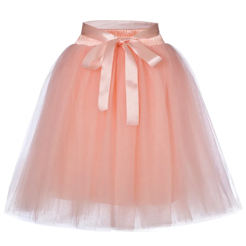 peach pink 7 слоев тюлевые женские юбки мода Европейский Стиль плиссированная юбка-пачка элегантная Свадебная вечеринка Нижняя юбка в стиле "Лолита" faldas mujer saias Jupe - Цвет: peach pink