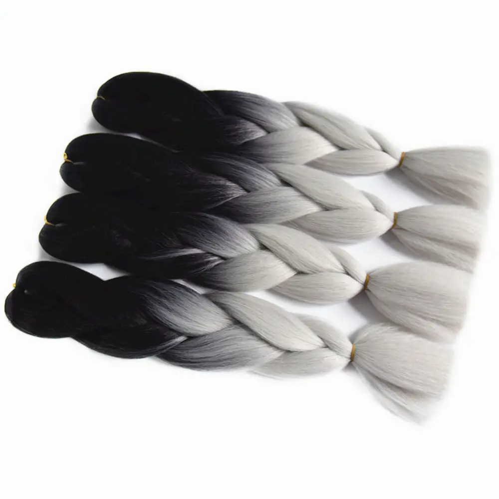 Feilimei Grey Braiding Hair Extension Синтетическое японское волокно Jumbo Braids 60cm 100g / pc Фиолетовый / Синий / Блондинка / Черный Вязание крючком Волосы - Цвет: #130