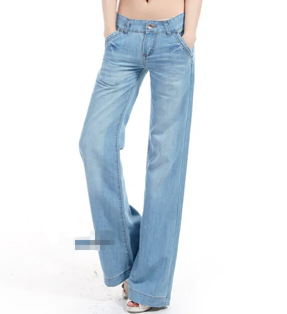 Новые свободные штаны Свободные прямые Талия клеш Штаны наземные белые джинсы для женщин