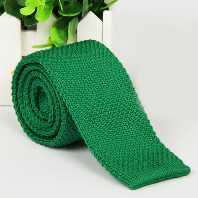 Deep green Горячая Распродажа Популярные вязаные ленты галстук Твердые шерстяные узкие галстуки новые тонкие 5 см модные трикотажные мужские галстуки - Цвет: Deep green