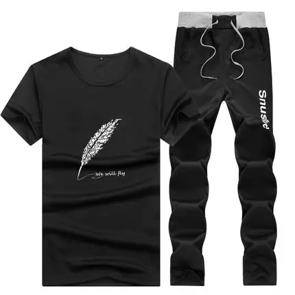 Новые модные короткие комплекты, мужские повседневные Костюмы с принтом для мужчин, костюм в китайском стиле, комплекты, футболка+ брюки, спортивная одежда для мужчин - Цвет: 882 Black