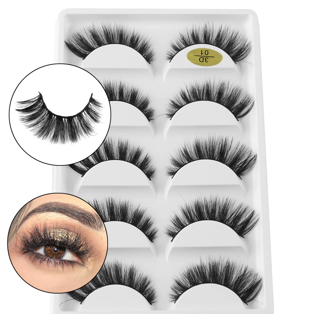 

5 Pairs/set Mixed 3D Mink Hair False Eyelashes Natural Long Cross Wispy Full Strips Eye Lashes Handmade Cruelty-free Makeup Tool