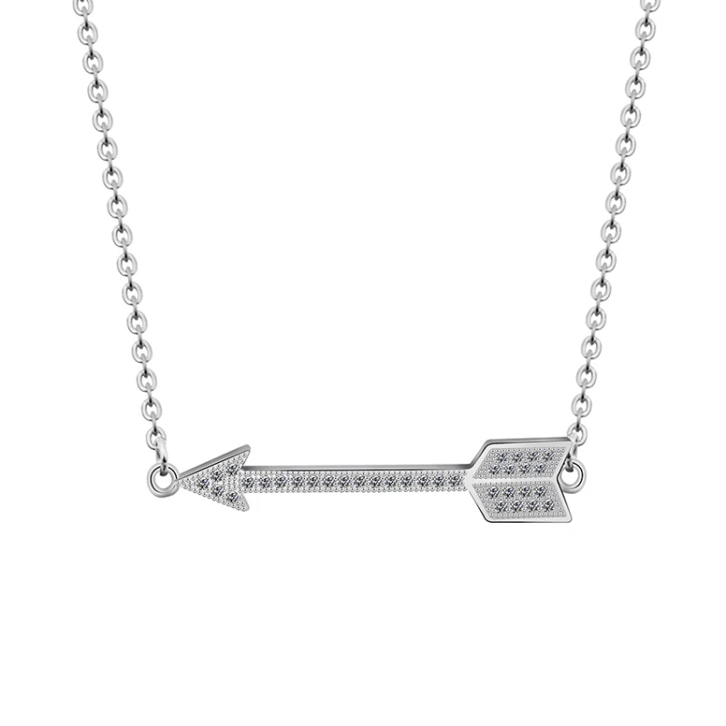 Gorgeous Tale 10pcs Silver Color Love Arrow Necklace Women CZ Crystal Pendant Stainless Steel Chain Hunter Games Couple Jewelry - Окраска металла: Платиновое покрытие