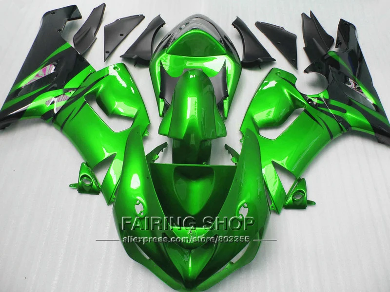 Обтекатели мотоцикла для Kawasaki Ninja ZX6r 05 06 2005 2006 (металлик Зеленый) Боди 100% fit