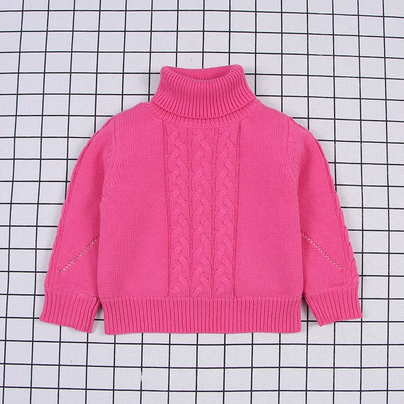Hot pink Зимний пуловер для маленьких девочек, свитер, толстый Детский кардиган, свитер для девочек, водолазка, хлопковый Детский свитер для девочек, От 1 до 6 лет 014 - Цвет: Hot pink