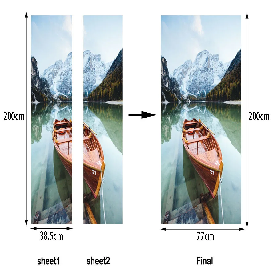 3D наклейки на дверь Вишневое дерево Озеро Лодка пляжные зонты город осенние листья пустыня Лось снег горный скала украшение дома паста