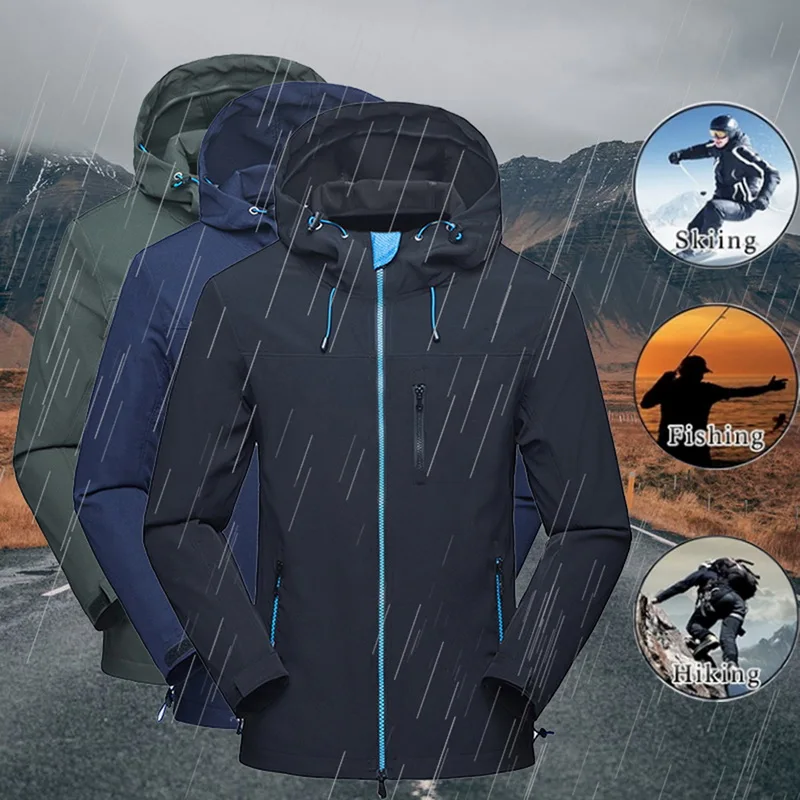 

Men waterproof hoodies jacket autumn male Quick drying Windbreaker large size outdoor mens hoody Adjustment elastic buckle coat