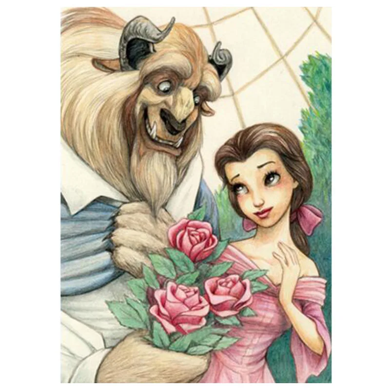 Full Drill Round Diamond 5D DIY Diamond Painting Beauty and Beast Diamond Embroidery Cross Stitch Rhinestone Mosaic Painting