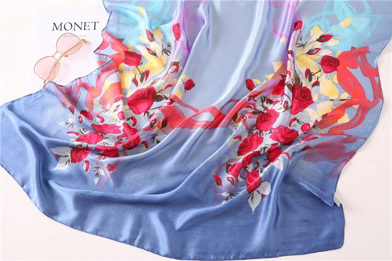 Длинные мягкие пляжные шаль foulard Soie sjaal женский шарф Шелковый шарф люксовый бренд ретро шарфы с цветочным принтом для женщин