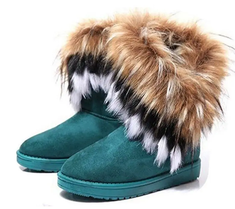 GAORUI fashion autumn and winter warm high long snow boots artificial faux fox rabbit fur leather tassel women