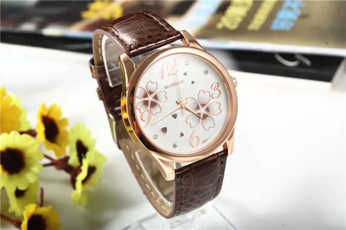 

WoMaGe Women's Clock Watch Flower Design Dial Big Number Watches Ladies Fashion Leather Strap Wristwatch Female relogio feminino