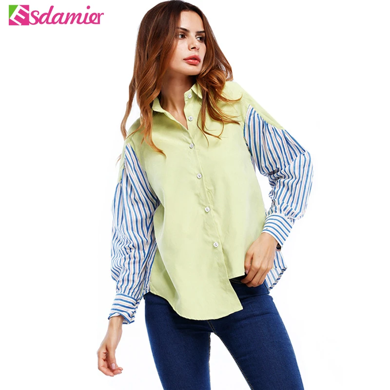 2017 Early Fall Striped Stitching Blouses Women Turn-down Collar Long Sleeve Blouses And Shirts Casual Blusas Women's Shirts