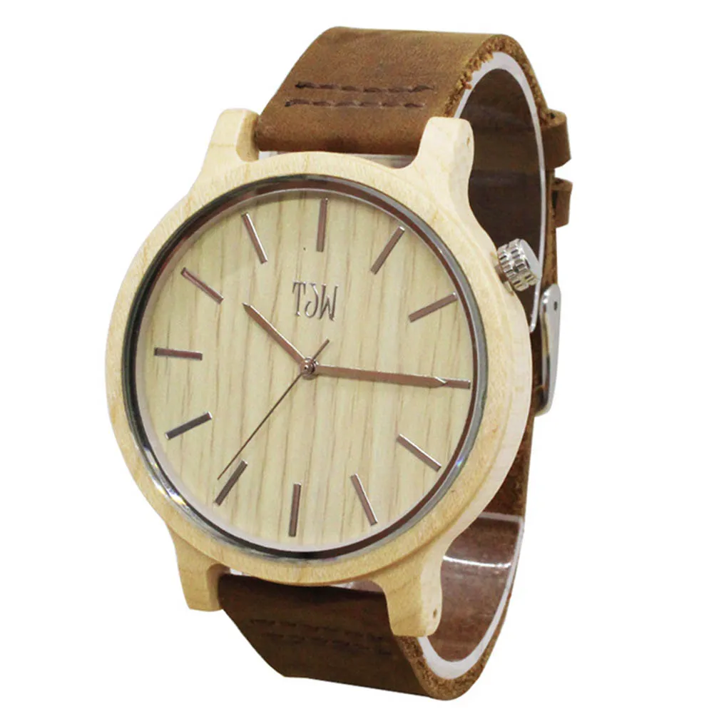 

TJW 2017 Wood Watches Simple Fashion Men Wristwatch Cow Leather Strap Quartz Watch Dial Clock Casual style Wristwatch TT@88