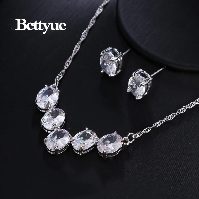 Bettyue Brand Charm Fashion Jewelry Sets AAA Zircon White Gold Color Oval Shape For Woman Simple Wedding Party Gift | Украшения и