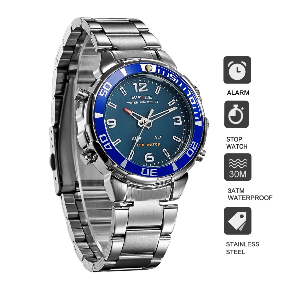 WEIDE Кварцевые спортивные наручные часы для мужчин повседневное натуральная